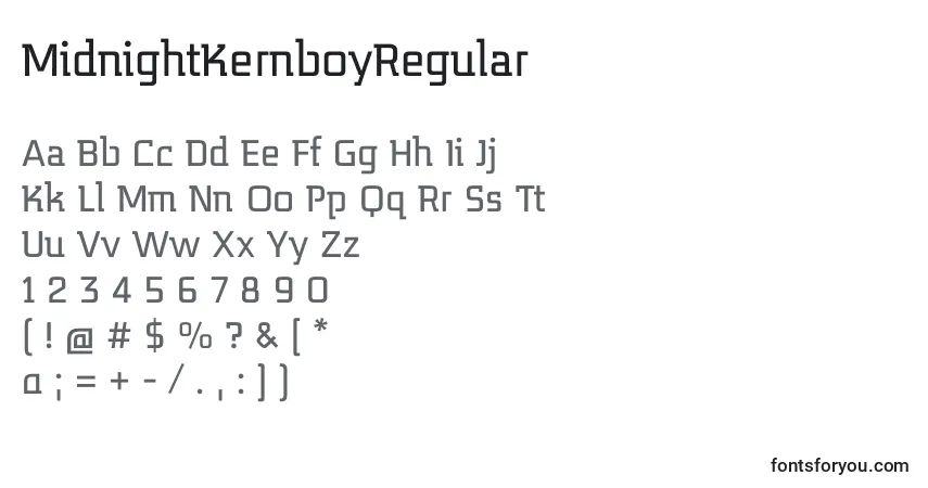 Czcionka MidnightKernboyRegular – alfabet, cyfry, specjalne znaki
