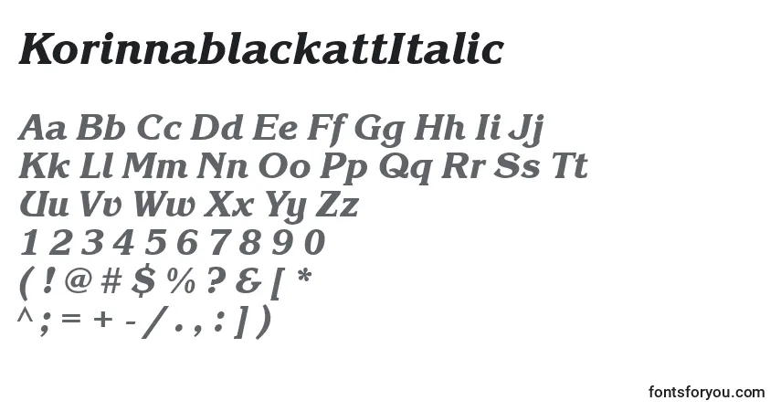 Шрифт KorinnablackattItalic – алфавит, цифры, специальные символы