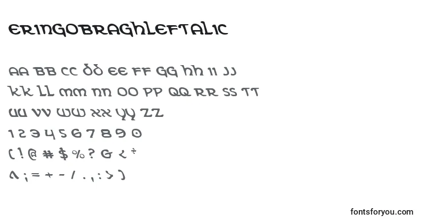 Czcionka ErinGoBraghLeftalic – alfabet, cyfry, specjalne znaki