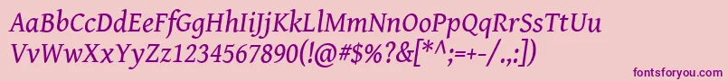 GentiumBookBasicItalic-fontti – violetit fontit vaaleanpunaisella taustalla