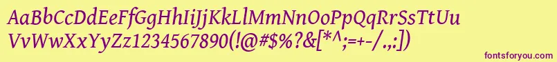 GentiumBookBasicItalic Font – Purple Fonts on Yellow Background