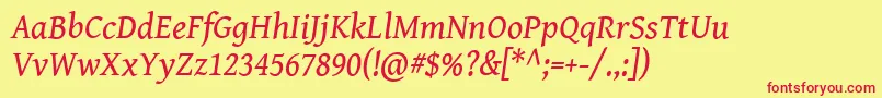 フォントGentiumBookBasicItalic – 赤い文字の黄色い背景