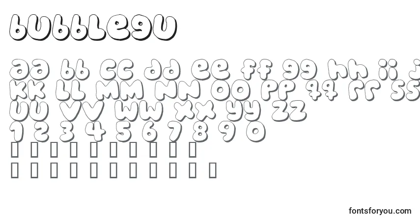 Czcionka Bubblegu – alfabet, cyfry, specjalne znaki