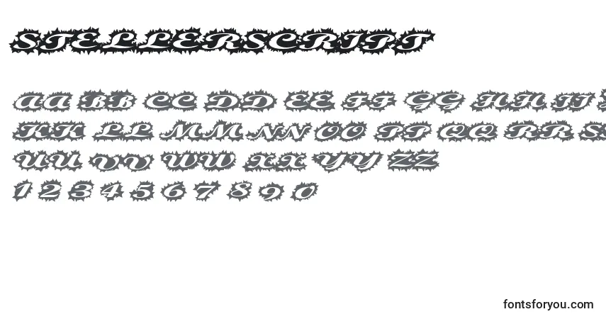 Czcionka Stellerscript – alfabet, cyfry, specjalne znaki