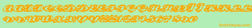 Stellerscript-Schriftart – Orangefarbene Schriften auf grünem Hintergrund