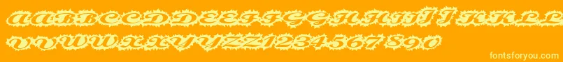 Stellerscript-Schriftart – Gelbe Schriften auf orangefarbenem Hintergrund