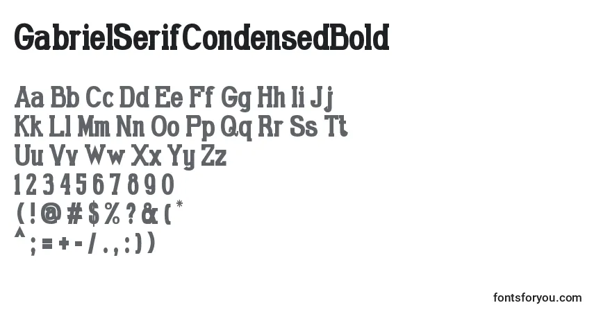 A fonte GabrielSerifCondensedBold – alfabeto, números, caracteres especiais