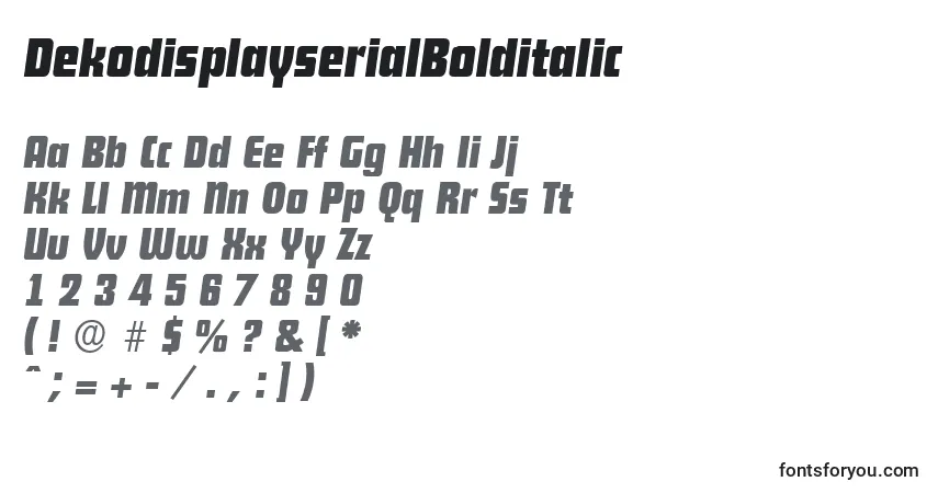 Fuente DekodisplayserialBolditalic - alfabeto, números, caracteres especiales