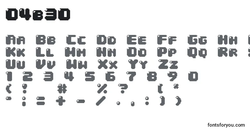 Czcionka 04b30 – alfabet, cyfry, specjalne znaki