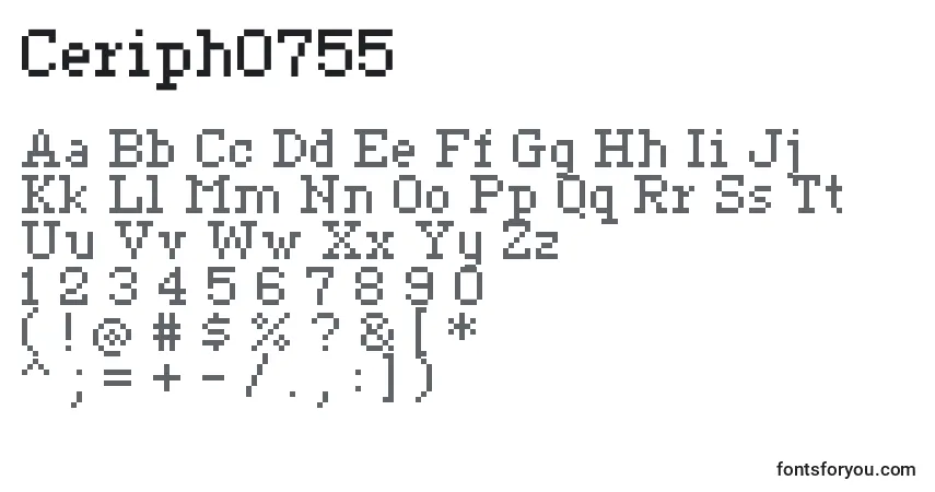 A fonte Ceriph0755 – alfabeto, números, caracteres especiais