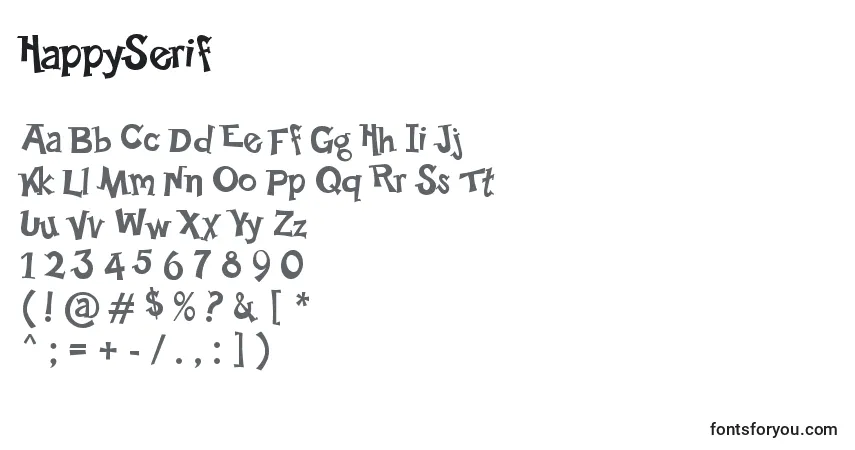 A fonte HappySerif – alfabeto, números, caracteres especiais