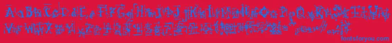 ArmaggedonIndustrial-Schriftart – Blaue Schriften auf rotem Hintergrund