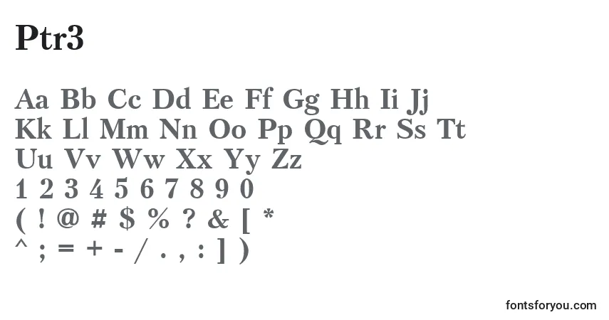 Czcionka Ptr3 – alfabet, cyfry, specjalne znaki