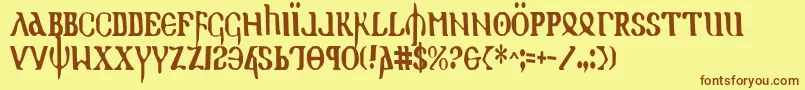 Holyv2c-Schriftart – Braune Schriften auf gelbem Hintergrund