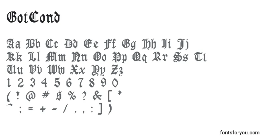 Czcionka GotCond – alfabet, cyfry, specjalne znaki