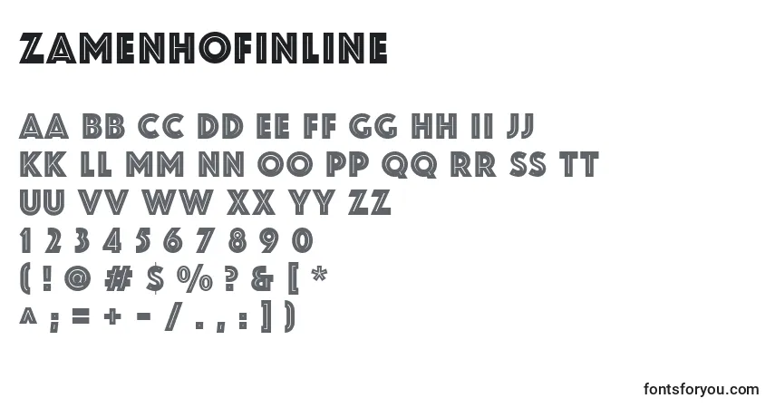 Schriftart ZamenhofInline – Alphabet, Zahlen, spezielle Symbole