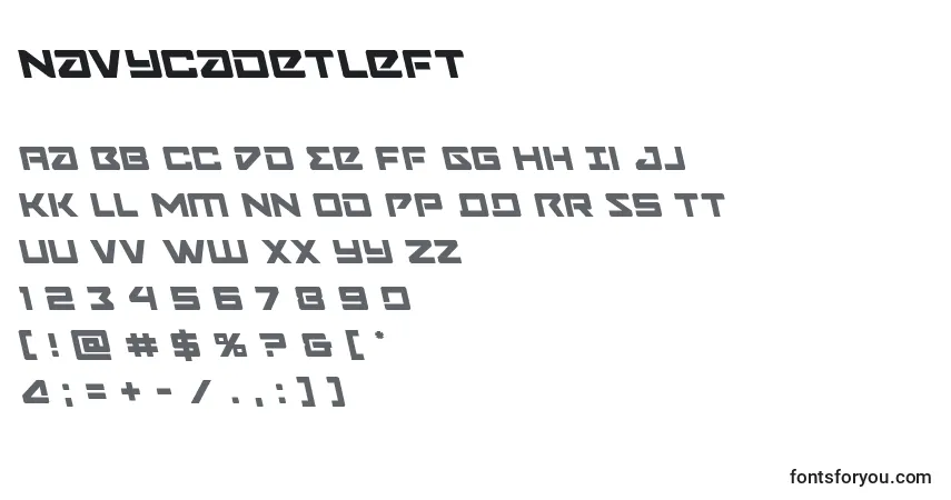 Navycadetleft-fontti – aakkoset, numerot, erikoismerkit