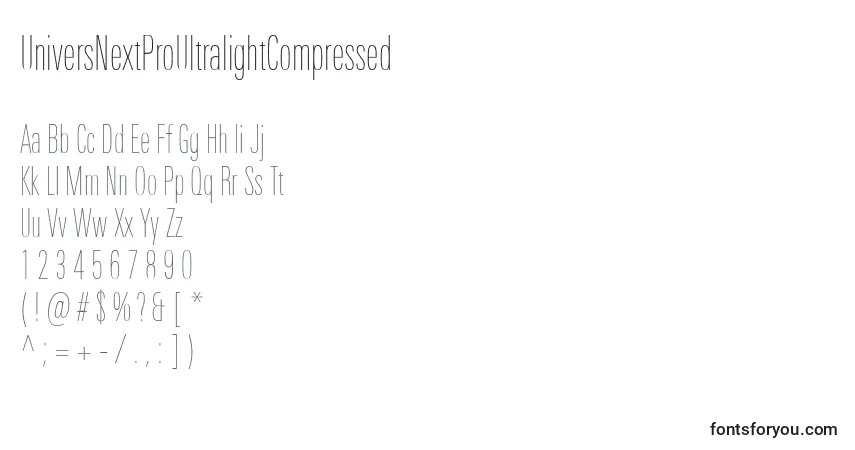 UniversNextProUltralightCompressed-fontti – aakkoset, numerot, erikoismerkit