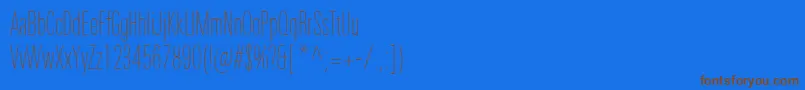 フォントUniversNextProUltralightCompressed – 茶色の文字が青い背景にあります。