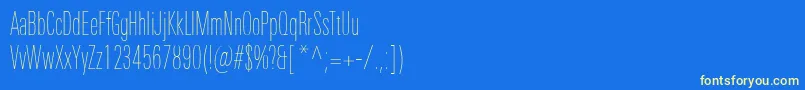 UniversNextProUltralightCompressed-fontti – keltaiset fontit sinisellä taustalla