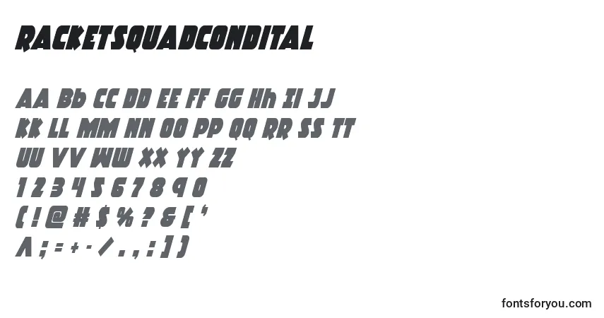 Racketsquadcondital Font – alphabet, numbers, special characters