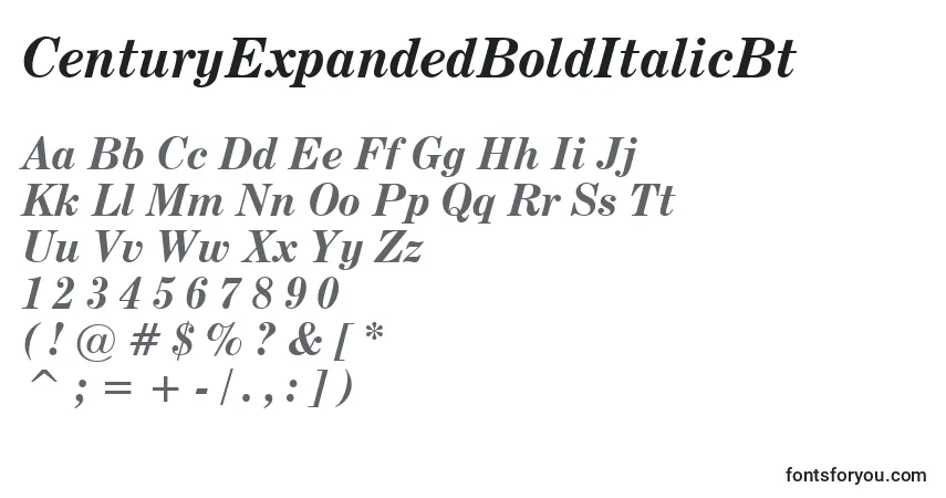 Czcionka CenturyExpandedBoldItalicBt – alfabet, cyfry, specjalne znaki