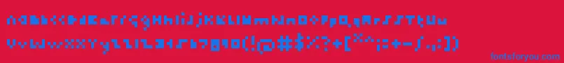 Thetiniestfont-Schriftart – Blaue Schriften auf rotem Hintergrund