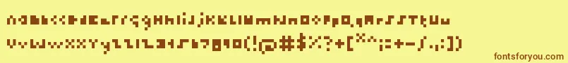 フォントThetiniestfont – 茶色の文字が黄色の背景にあります。