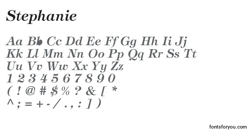 A fonte Stephanie – alfabeto, números, caracteres especiais