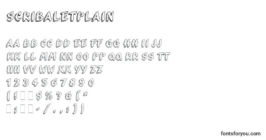Czcionka ScribaLetPlain – alfabet, cyfry, specjalne znaki