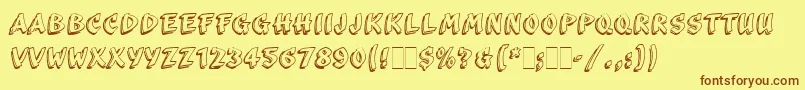フォントScribaLetPlain – 茶色の文字が黄色の背景にあります。