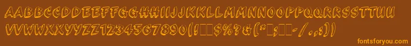 フォントScribaLetPlain – オレンジ色の文字が茶色の背景にあります。