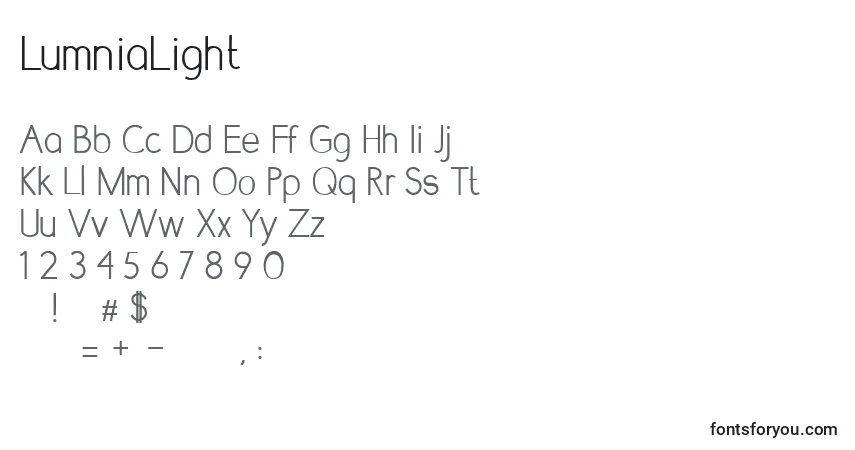 A fonte LumniaLight – alfabeto, números, caracteres especiais
