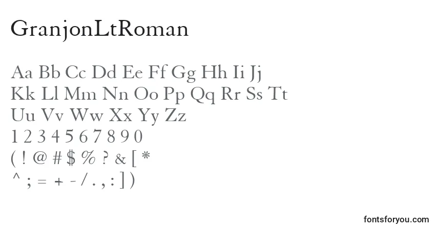 A fonte GranjonLtRoman – alfabeto, números, caracteres especiais