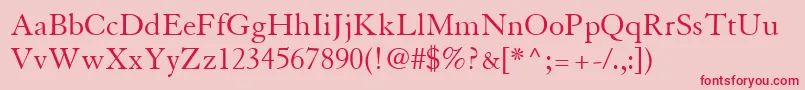 Fonte GranjonLtRoman – fontes vermelhas em um fundo rosa