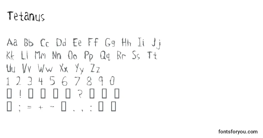 Schriftart Tetanus – Alphabet, Zahlen, spezielle Symbole