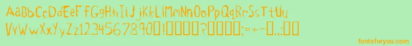 フォントTetanus – オレンジの文字が緑の背景にあります。