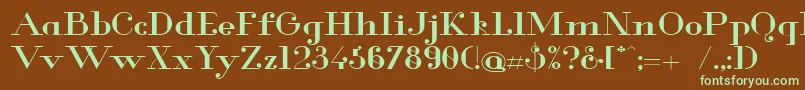 フォントGlamor Mediumextended – 緑色の文字が茶色の背景にあります。