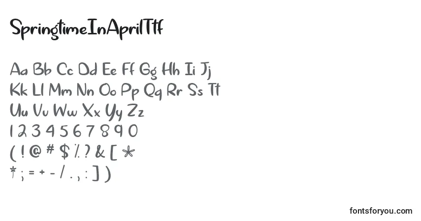 A fonte SpringtimeInAprilTtf – alfabeto, números, caracteres especiais