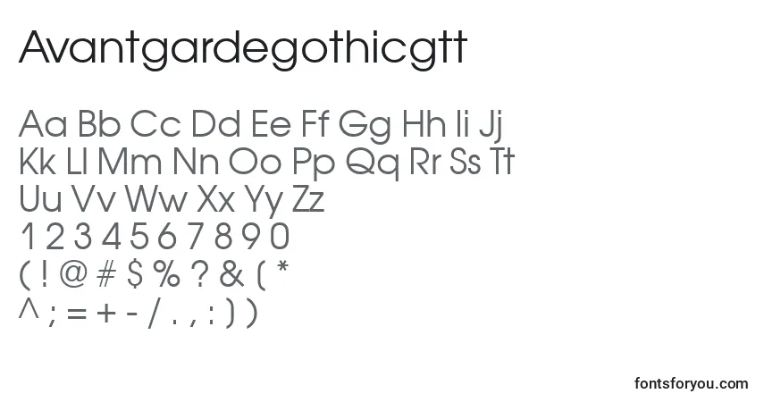 Avantgardegothicgtt-fontti – aakkoset, numerot, erikoismerkit