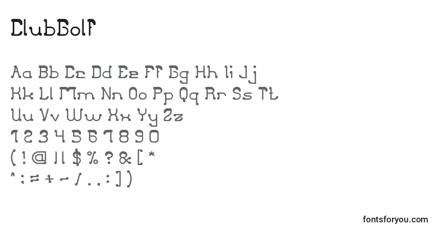 A fonte ClubGolf (46248) – alfabeto, números, caracteres especiais