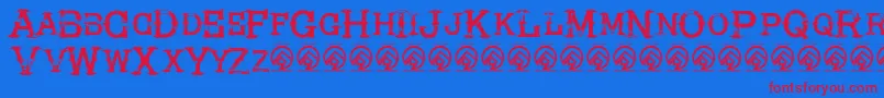 HireacowboyRegular-Schriftart – Rote Schriften auf blauem Hintergrund