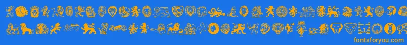 フォントLions – オレンジ色の文字が青い背景にあります。