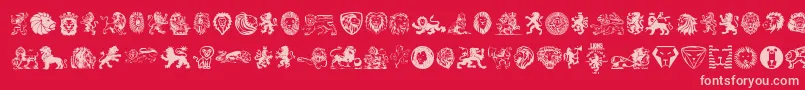 Lions-Schriftart – Rosa Schriften auf rotem Hintergrund