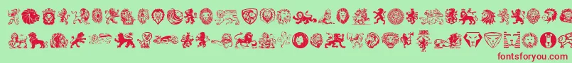 Lions-Schriftart – Rote Schriften auf grünem Hintergrund