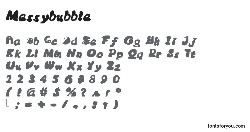 Czcionka Messybubble – alfabet, cyfry, specjalne znaki