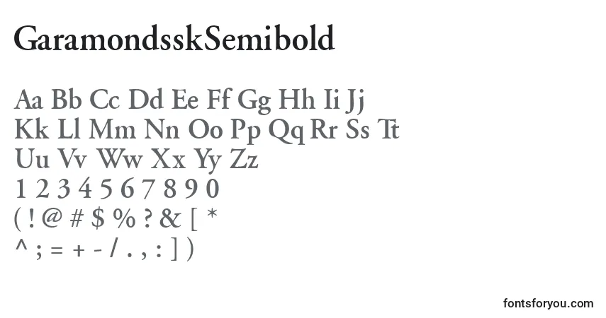 Czcionka GaramondsskSemibold – alfabet, cyfry, specjalne znaki
