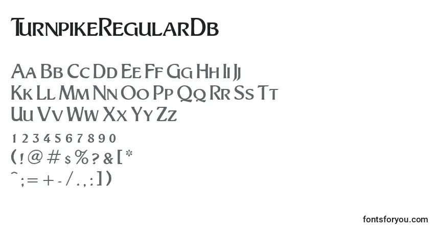 Czcionka TurnpikeRegularDb – alfabet, cyfry, specjalne znaki
