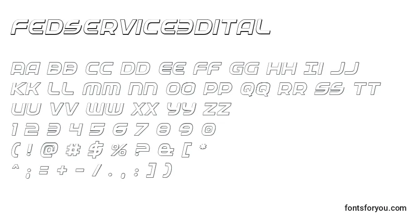 Fedservice3Dital-fontti – aakkoset, numerot, erikoismerkit