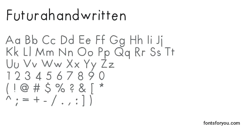 A fonte Futurahandwritten – alfabeto, números, caracteres especiais
